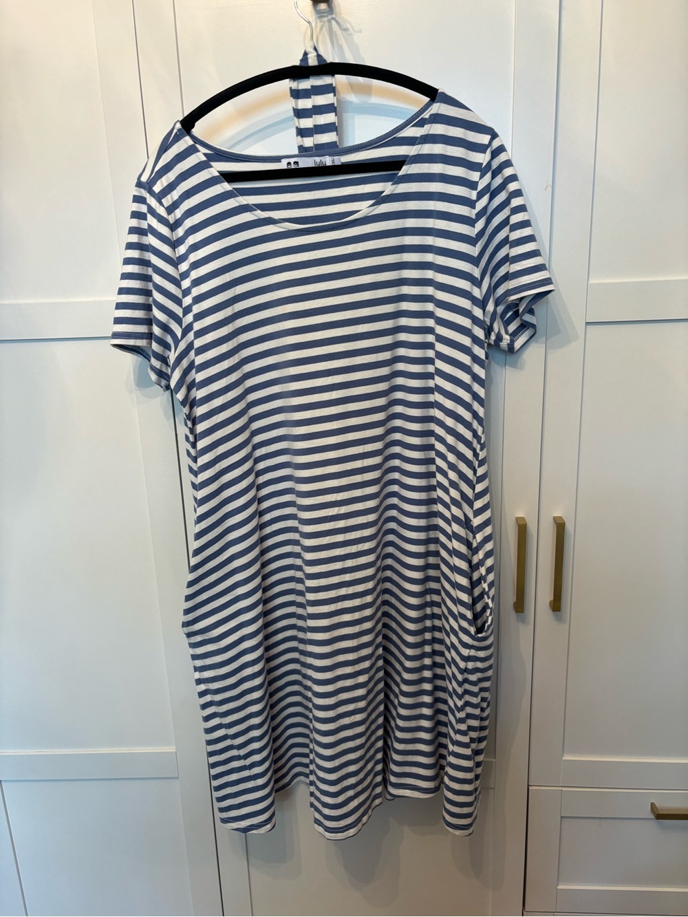 lululemon athletica Blue and White Striped Short-Sleeve Shift Dress